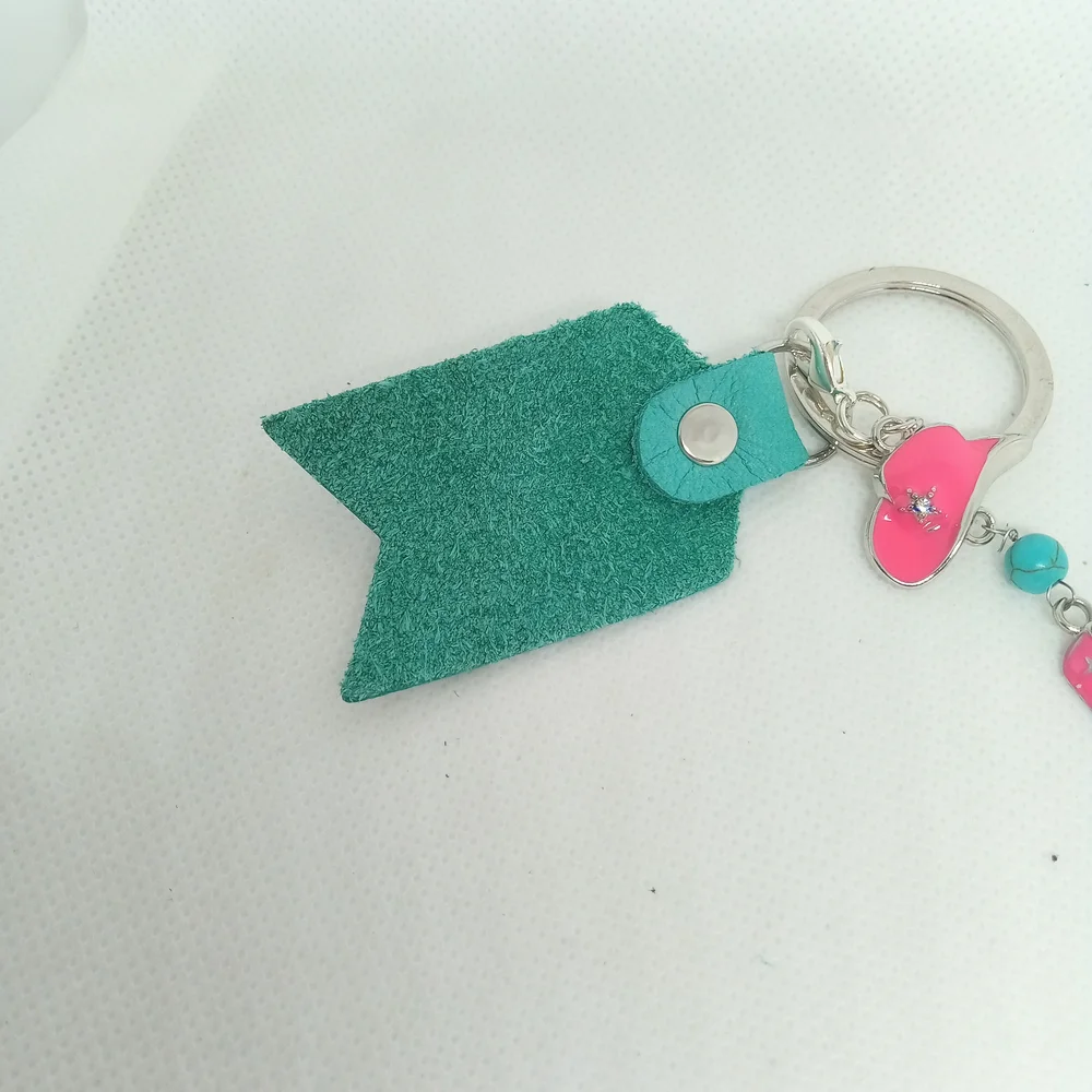 Chevron Pattern Keychain with Pink Boot and Hat Charms NEW Handmade
